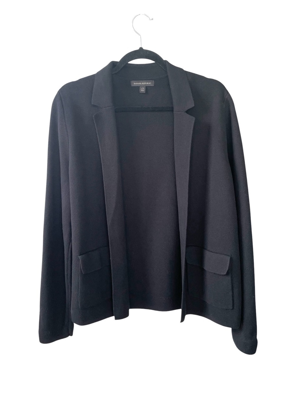 Banana Republic Black Cotton Milano Stitch Open Front Blazer L